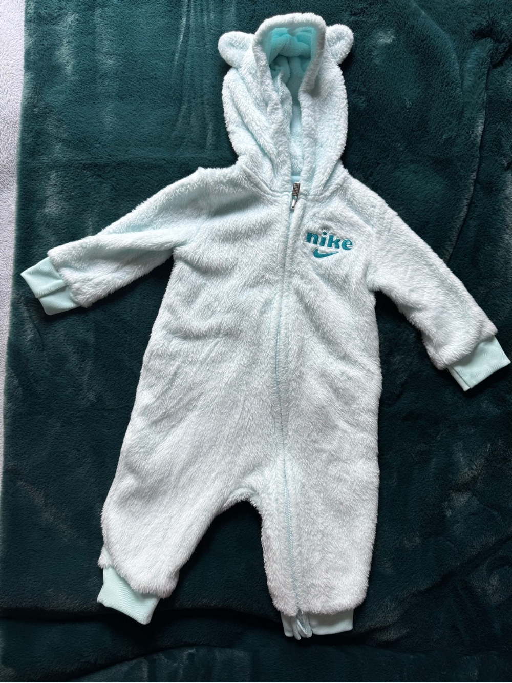 Nike Baby Plush Hooded One-Piece in Light Blue | Nike Baby Hooded Coverall